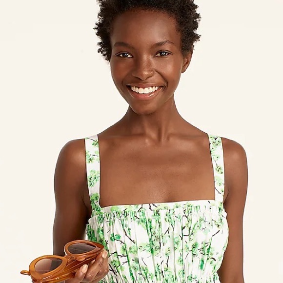 J. Crew - Gathered Tank Midi Dress in Lime Green Cherry Blossom Floral - Picture 2 of 4